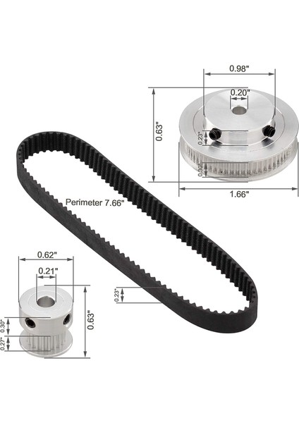 Zoroom 2 Kit Gt2 Senkron Tekerlek 20 ve 60 Diş 5mm Çap, Alüminyum Zamanlama Kasnağı 2 Adet Uzunluk 200MM Genişlik 6mm Kayış (Delik 5mm) (Yurt Dışından)