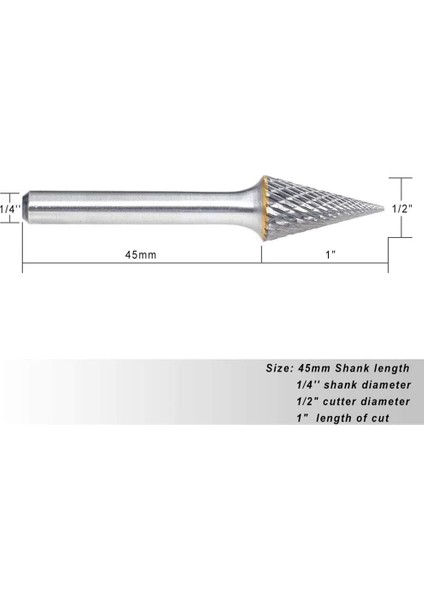 Tungsten Caide Çapak Sivri Koni Şekli Çift Kesim Döner Çapak Dosyası 70X12MM 1/4 Inç Şaft Çapı ile (Yurt Dışından)