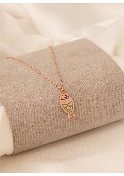 Mineli Balık Gümüş Kolye