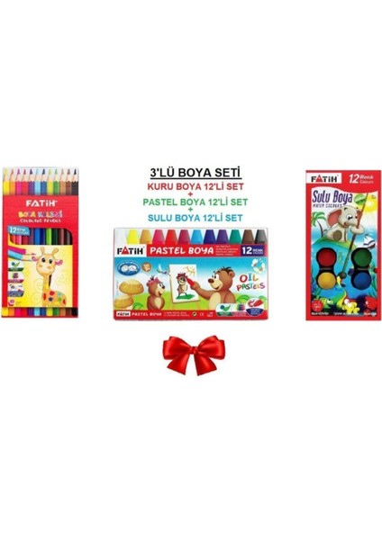 3'lü Boyama Seti (Kuru Boya+Sulu Boya+Pastel Boya