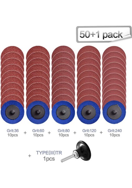 50 Adet Roloc Hızlı Değişim Diskleri 2 Inç Zımpara Diskleri ile 1 Adet 1/4 Inç Tutucu Pas Boya Temizleme Yüzey Durumu Diskleri (Yurt Dışından)