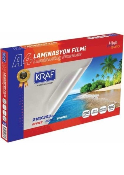 A4 Laminasyon Filmi - Parlak A4 100 Mikron 100'LÜ