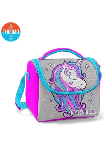 Kids Pembe Gümüş Unicorn Desenli Thermo Beslenme Çantası 11836