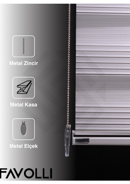 Geniş Pliseli Ekru Renk Zebra Perde Premium Dayanıklı Alüminyum Kasa