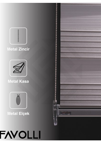 Geniş Pliseli Açık Gri Renk Zebra Perde Premium Dayanıklı Alüminyum Kasa