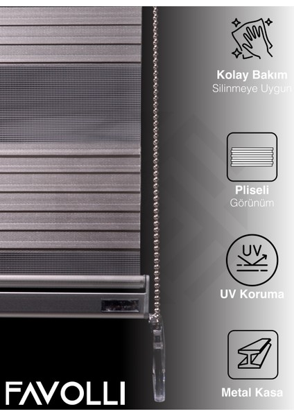 Geniş Pliseli Açık Gri Renk Zebra Perde Premium Dayanıklı Alüminyum Kasa