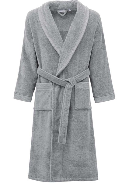 Pure Cotton Erkek Bornoz %100 Organik Pamuk Nakışlı Gri