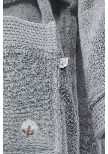 Pure Cotton Erkek Bornoz %100 Organik Pamuk Nakışlı Gri modelleri