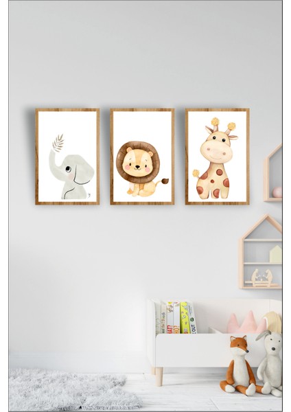 Tekno Trust Çocuk Odası Safari Dekoratif Retro Mdf Tablo ( Çerçeve Görünümlü )