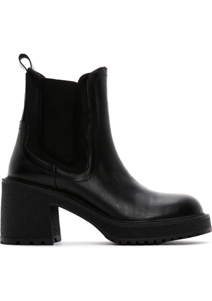 Kadın Siyah Deri Topuklu Chelsea Bot