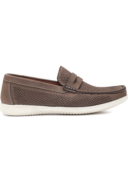 Erkek Vizon Nubuk Deri Casual Loafer