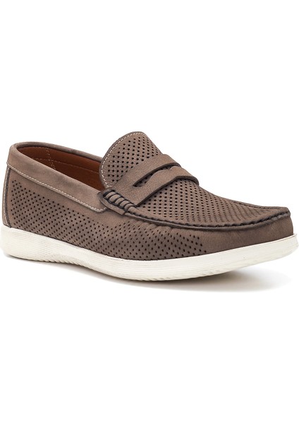 Erkek Vizon Nubuk Deri Casual Loafer