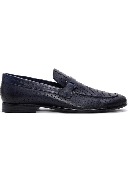 Erkek Lacivert Deri Casual Loafer