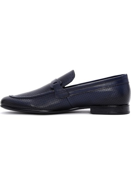 Erkek Lacivert Deri Casual Loafer