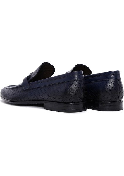 Erkek Lacivert Deri Casual Loafer