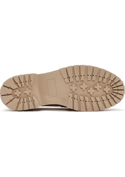 Kadın Bej Kalın Tabanlı Deri Maskülen Loafer