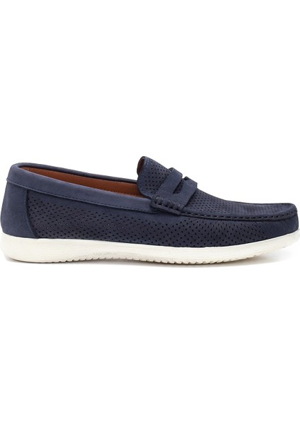 Erkek Lacivert Nubuk Deri Casual Loafer