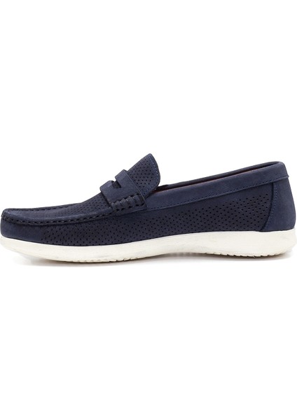 Erkek Lacivert Nubuk Deri Casual Loafer