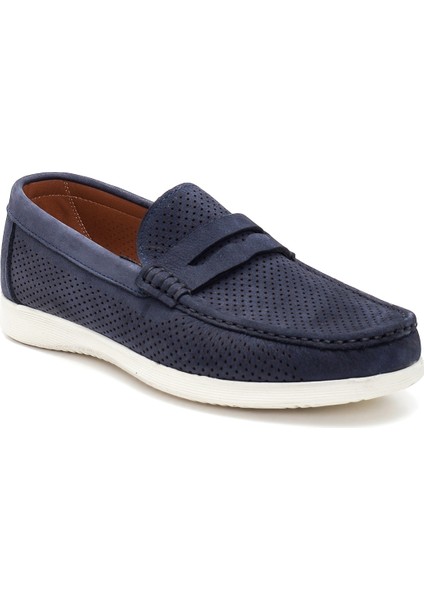 Erkek Lacivert Nubuk Deri Casual Loafer