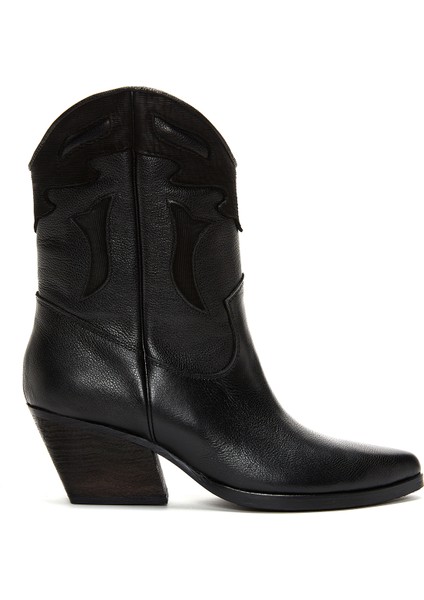 Kadın Siyah Deri Topuklu Kovboy Western Bot