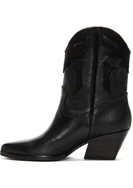 Kadın Siyah Deri Topuklu Kovboy Western Bot fiyatları