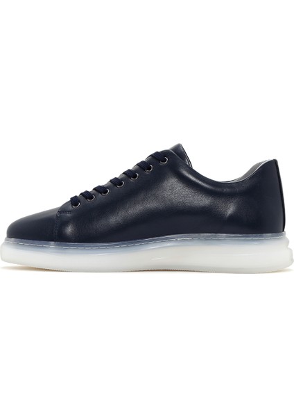 Erkek Lacivert Kalın Tabanlı Bağcıklı Deri Sneaker