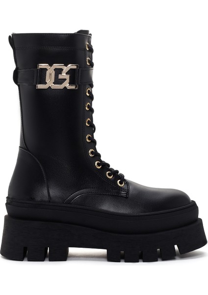 Kadın Siyah Kalın Tabanlı Fermuarlı Postal Bot