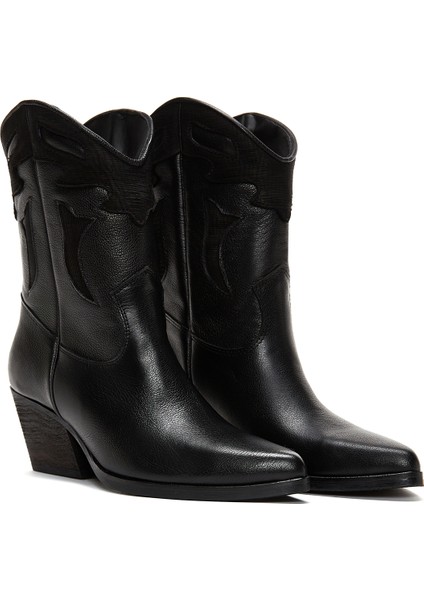 Kadın Siyah Deri Topuklu Kovboy Western Bot modelleri