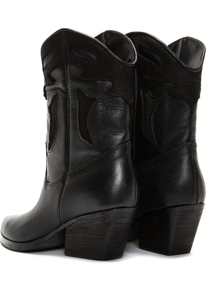 Kadın Siyah Deri Topuklu Kovboy Western Bot indirimleri