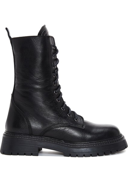 Kadın Siyah Deri Fermuarlı Postal Bot