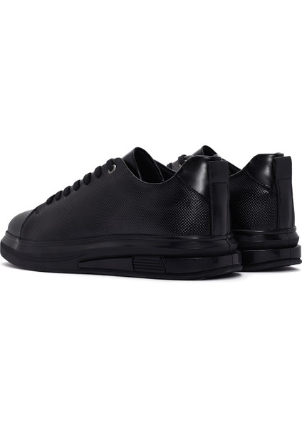 Erkek Siyah Bağcıklı Deri Sneaker