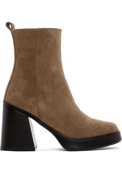 Kadın Kahverengi Süet Deri Topuklu Bot