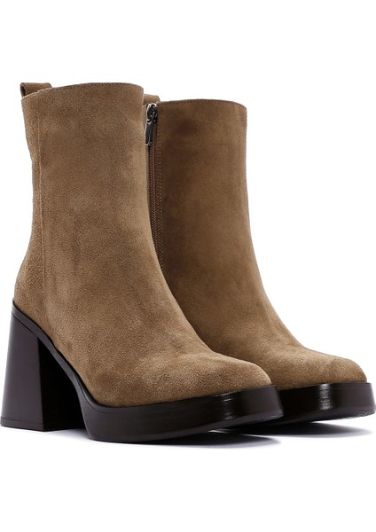 Kadın Kahverengi Süet Deri Topuklu Bot indirimleri