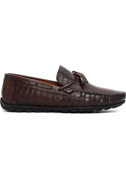 Erkek Kahverengi Kroko Desenli Deri Casual Loafer