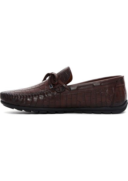 Erkek Kahverengi Kroko Desenli Deri Casual Loafer