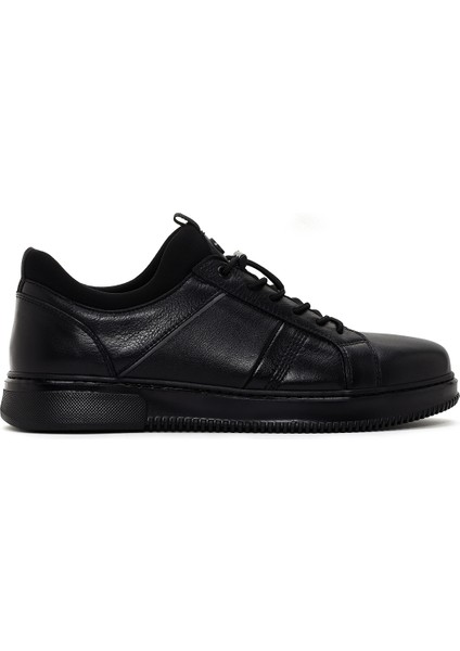 Erkek Siyah Bağcıklı Deri Sneaker