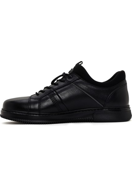 Erkek Siyah Bağcıklı Deri Sneaker