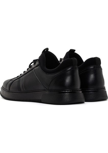 Erkek Siyah Bağcıklı Deri Sneaker