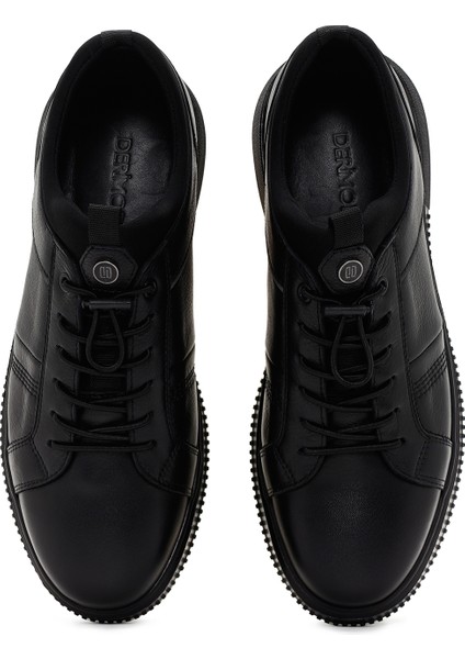 Erkek Siyah Bağcıklı Deri Sneaker