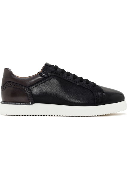 Erkek Siyah Bağcıklı Deri Sneaker