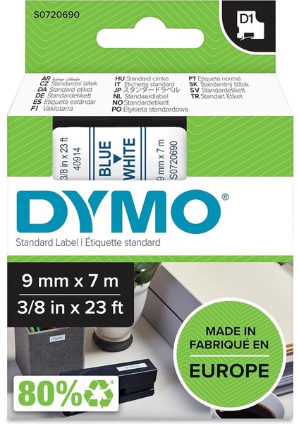 D1 Yedek Şerit 9 mm * 7 mt Beyaz/mavi (40914)