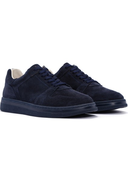 Erkek Lacivert Bağcıklı Süet Deri Sneaker