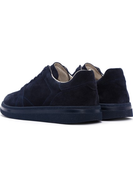 Erkek Lacivert Bağcıklı Süet Deri Sneaker