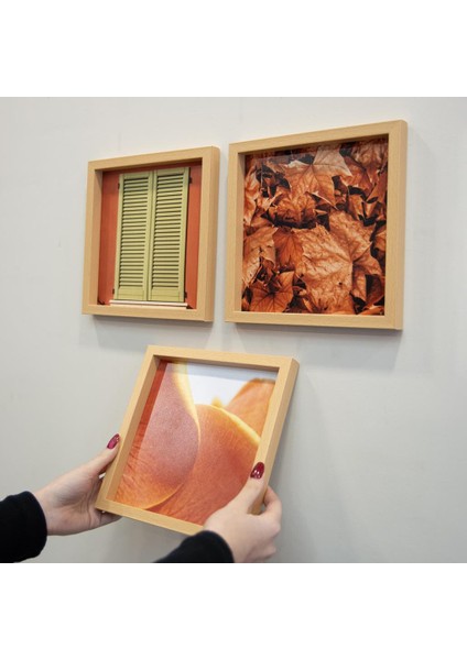 Yapışkanlı Sök-Tak Klasik Ahşap Görünümlü Kare Çerçeve - 3'lü Paket 21X21CM