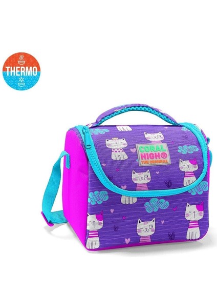 Kids Mor Pembe Kedi Desenli Thermo Beslenme Çantas 11704