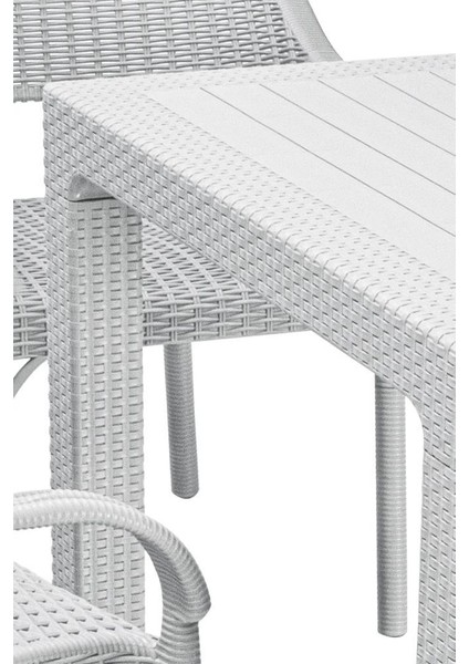 Nar Sokağı Camsız Beyaz 90X90 cm Rattan Bahçe Balkon Masası