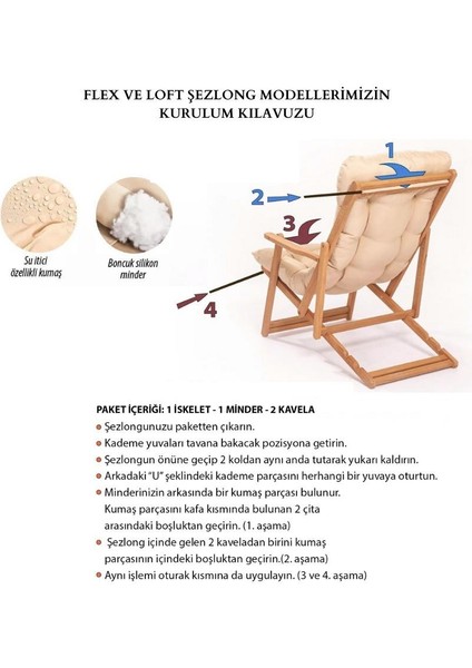 Nar Sokağı Loft 2'li Kollu Ahşap Minderli Bahçe, Balkon, Teras ve Plaj Katlanır Şezlong Set