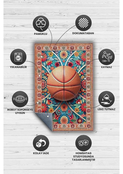 Basketbol Topu Desenli Halı Çok Renkli Halı Spor Severe Hediye Halı Spor Sever Için Çiçekli Halı fırsatları