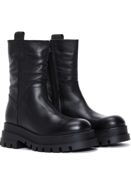 Kadın Siyah Kalın Tabanlı Deri Bot modelleri