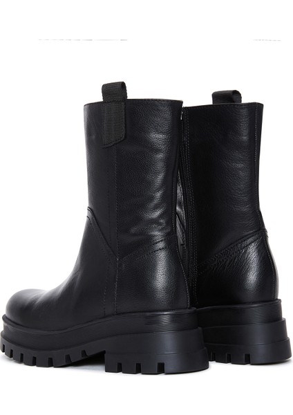 Kadın Siyah Kalın Tabanlı Deri Bot indirimleri